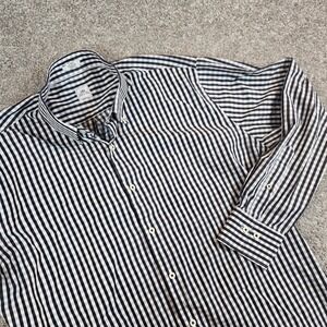 Peter Millar Button Down Dress Shirt Men's Lg Long Sleeve White Black Grid Check